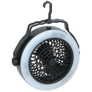Preview: Kompakte 2in1 Camping-Lampe mit Ventilator: 12 LED-Lichter, witterungsbeständig, batteriebetrieben (17x4,7cm) – Ideal für Camping & Outdoor-Abenteuer