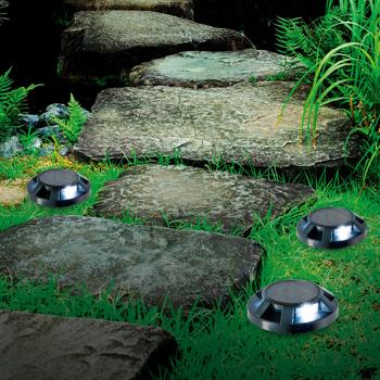 Preview: Langlebiges Solar-Bodenlicht, schwarz, Ø12cm – Trittfeste Wegeleuchte mit Erdspiess, für sichere & helle Wege