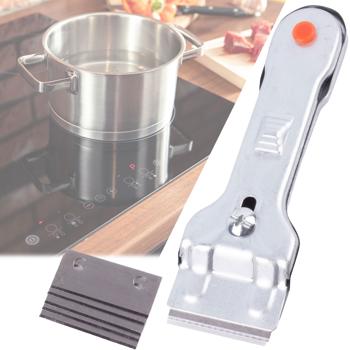 Ceranfeldschaber - Mühelose Reinigung für Kochfelder & Glasflächen - Herdkratzer mit 5 Metall-Ersatzklingen - Vielseitiger Küchenhelfer