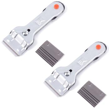 Preview: 2er-Set Ceranfeldschaber - Herdkratzer für Ceranfelder & Glasflächen - 10 Ersatzklingen - Metall Glasschaber - schnelle, tiefgreifende Reinigung