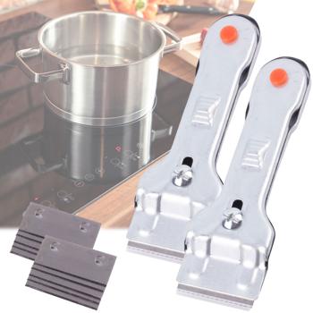 2er-Set Ceranfeldschaber - Herdkratzer für Ceranfelder & Glasflächen - 10 Ersatzklingen - Metall Glasschaber - schnelle, tiefgreifende Reinigung