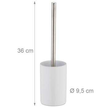 Preview: WC-Garnitur Keramik weiss - zeitloses Design für Bad & Gäste-WC - hygienische WC-Bürste mit austauschbarem Kopf - Bodenpositionierung, 36x9.5 cm, 0.5 kg