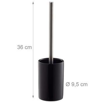 Preview: WC-Garnitur Keramik schwarz inkl. WC-Bürste - Zeitloses Design für jedes Bad - Freistehend, kein Bohren nötig - Robust, hygienisch, austauschbarer Kopf
