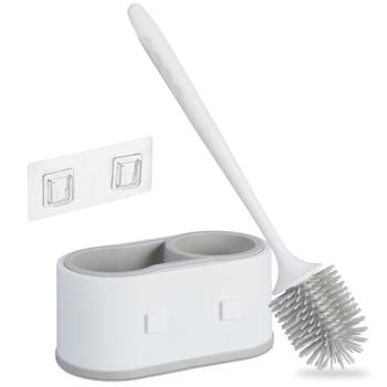 Preview: WC-Bürste mit Garnitur - 2 Kammern - einfache Wandmontage ohne Bohren - weiss - hygienisch - austauschbarer Bürstenkopf - für Sauberkeit & Hygiene im Bad