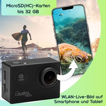 Preview: 4K-Action-Cam, Ultra HD, wasserdichtes Unterwasser-Gehäuse, LCD Display, WLAN, Mikro und Lautsprecher, ideal für Biker, Skifahrer, Taucher