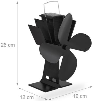 Preview: Kaminventilator ohne Strom - 4 Flügel, Aluminium (schwarz) - Ofenventilator für bessere Wärmeverteilung + Behaglichkeit