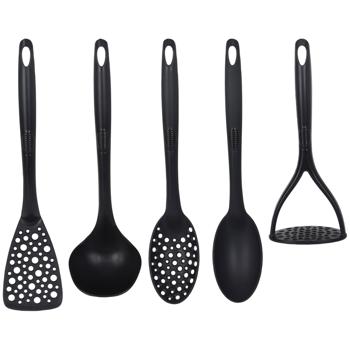Preview: Praktisches 5-teiliges Küchenhelfer Set Schwarz: Essentielle Kochutensilien für jede Küche, leicht zu reinigen & stilvolles Design für Hobbyköche & Profis