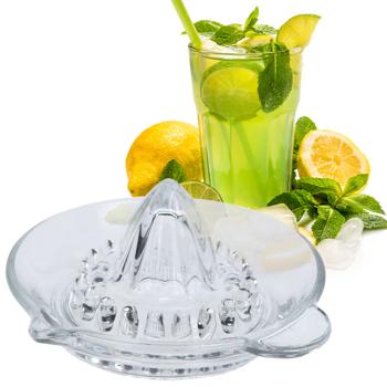 Manuelle Zitronenpresse Glas Ø 14 cm - Ideal für Zitronen, Limetten, Orangen & Grapefruit - Robuste Hartglas Saftpresse, spülmaschinengeeignet