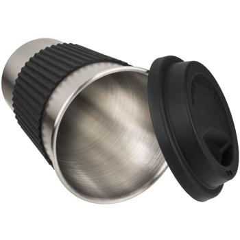 Preview: Kaffeebecher, Edelstahl, mit Silikonbanderole und Deckel, 500 ml