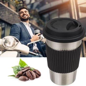 Kaffeebecher, Edelstahl, mit Silikonbanderole und Deckel, 500 ml