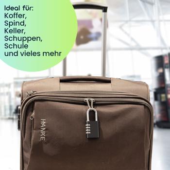 Preview: Zahlenschloss Vorhängeschloss 4-stellig – Robustes Koffersschloss aus Aluminium mit Stahlbügel, 10.000 Code-Kombinationen, schwarz