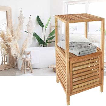 Natürliches Walnuss-Badezimmerregal mit 3 Ebenen, H86cm – Handtuchablage aus Massivholz, hochwertig, 39,5x35,5x86 cm, stilvolles Badezimmer Interieur