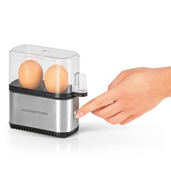 Preview: Kompakter Eierkocher für 2 Eier (250W): Silber-transparenter Mini-Eierkocher für perfekt gekochte Eier – schnell, einfach & platzsparend