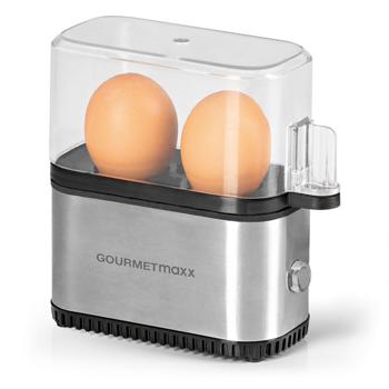 Preview: Kompakter Eierkocher für 2 Eier (250W): Silber-transparenter Mini-Eierkocher für perfekt gekochte Eier – schnell, einfach & platzsparend