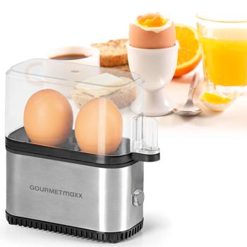 Kompakter Eierkocher für 2 Eier (250W): Silber-transparenter Mini-Eierkocher für perfekt gekochte Eier – schnell, einfach & platzsparend