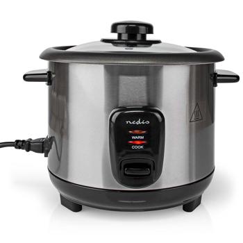 Preview: Stilvoller Edelstahl Reiskocher mit Warmhaltefunktion, 1 Liter, 400 W, schwarz - silber, antihaftbeschichtet, für bis zu 5 Portionen leckeren Reis