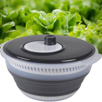 Faltbare Salatschleuder mit Kurbel - Platzsparend & Hygienisch - Ø 30x15cm Anthrazit/Weiss - Für frischen Salat & leichte Verstauung