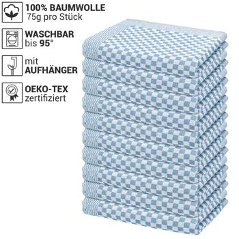Preview: 10er-Set Grubentücher - Zwirn-Qualität 100% Baumwolle, 50x70 cm, hellblau kariert - Saugstark, langlebig, waschbar 95°C, fusselfrei - OEKO-TEX Standard 100