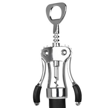 Preview: Korkenzieher mit Flaschenöffner - Eleganter Flügelkorkenzieher - Müheloses Öffnen von Weinflaschen - Integrierter Bier- & Limonadenöffner - 100x40x230mm