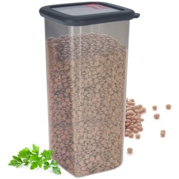 Preview: Vorratsdose mit Deckel - transparent grau Frischhaltebox 1600ml - luftdicht & mottenfrei für Müsli, Nudeln, Reis - Polypropylen 110x225x110mm