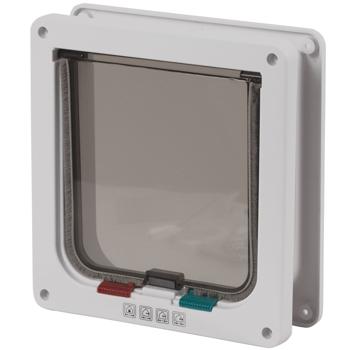 Haustierklappe - Für Katzen & kleine Hunde - Weiss - Ermöglicht selbstständiges Rein- & Rausgehen - Masse: 19.2x20cm - Einfache Installation