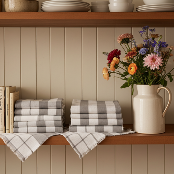 Preview: 4er-Set Geschirrtücher Grau - 100% Baumwolle, 70x50 cm - Hygienisch, streifenfrei, waschbar bis 95°C - OEKO-TEX Standard 100