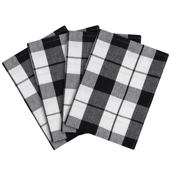 Preview: 4er-Set Geschirrtücher – Premium Qualität 100% Baumwolle – Hygienisch waschbar bis 95 °C – Schwarz/Weiss kariert, je 70x50 cm, OEKO-TEX