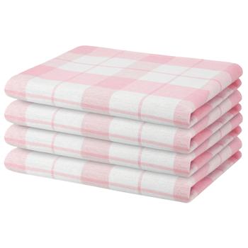 Preview: 8er-Set Geschirrtücher – Rosé/Weiss kariert, 100% Premium Baumwolle, 70x50 cm – Hygienische streifenfreie Reinigung, waschbar bis 95°C, OEKO-TEX Standard 100
