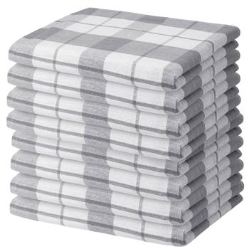 Preview: 8er-Set Geschirrtücher 100% Baumwolle - Grau/Weiss kariert, saugstark, streifenfrei, waschbar 95°C - 70x50 cm, OEKO-TEX, trocknergeeignet