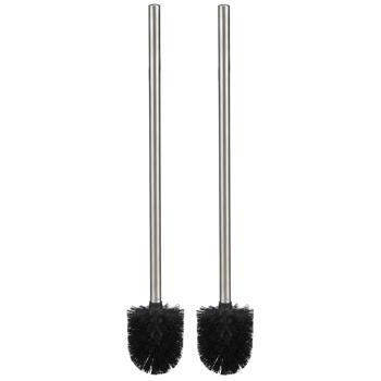 Klassische WC-Bürste 2er-Set - Hygienische Badreinigung, zeitloses Design, Edelstahlgriff (40cm), schwarz - Passt unauffällig in jedes Bad