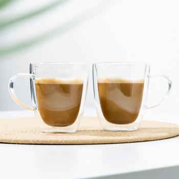 Preview: Hochwertige doppelwandige Cappuccino-Gläser aus hitzebeständigem Borosilikatglas, 2er-Set, 270 ml – isolierend, stilvoll & spülmaschinengeeignet