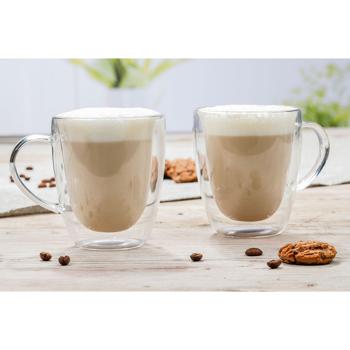 Preview: Hochwertige doppelwandige Cappuccino-Gläser aus hitzebeständigem Borosilikatglas, 2er-Set, 270 ml – isolierend, stilvoll & spülmaschinengeeignet