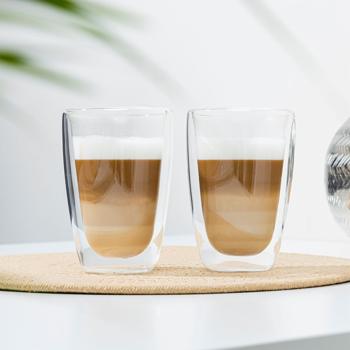 Preview: Premium Borosilikatglas Latte Macchiato Gläser, 2er-Set, 400ml – Doppelwandige Thermo-Gläser, mikrowellen- & spülmaschinenfest