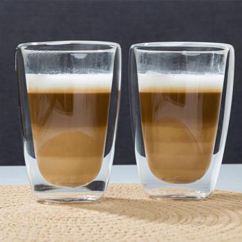 Premium Borosilikatglas Latte Macchiato Gläser, 2er-Set, 400ml – Doppelwandige Thermo-Gläser, mikrowellen- & spülmaschinenfest