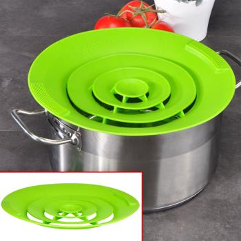 Silikon-Überkochschutz grün - Verhindert Überlaufen, Spritzschutz, Mikrowellen-/Spülmaschinenfest - Ø 15-25cm Töpfe/Pfannen - Hitzebeständig 240° - 175g