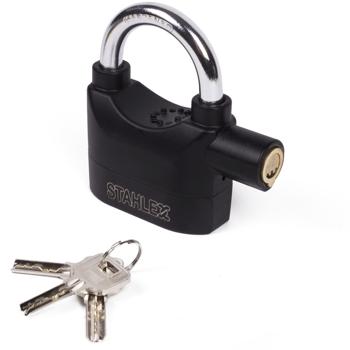 Preview: Vorhängeschloss mit Alarmfunktion - 110 dB Sirene & Vibrationssensor - gehärteter Stahl, 10 mm Bügel, korrosions- & frostbeständig für Garage, Keller