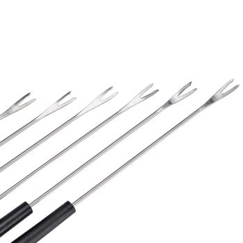 Preview: 6er-Set Fonduegabeln mit schwarzem Griff - ideal für Käse- & Fleischfondue - farbcodiert, Edelstahl, PP-Kunststoff, 24 cm lang, Ø 3,2 mm, spülmaschinenfest