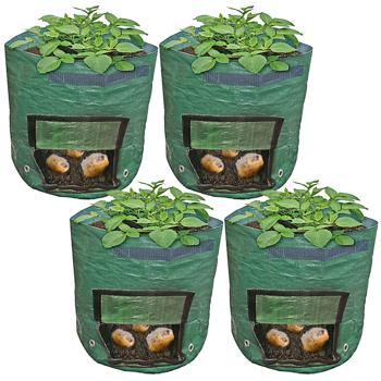 4er-Set 43 Liter Pflanzsack mit Erntefenster, Ø 35x45cm, Tragegriffe, 7 Drainagelöcher, wiederverwendbar, ideal für Gemüse & Pflanzen