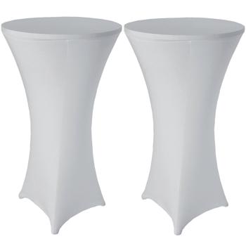 Preview: 2er-Set Stehtischhusse Weiss - Faltenfrei & Knitterfrei für Tische bis 110cm Ø 80cm - Polyester/Elasthan, Robust, Pflegeleicht, Ideal für Hochzeiten & Gartenfeste