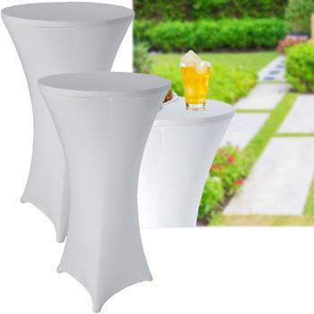 2er-Set Stehtischhusse Weiss - Faltenfrei & Knitterfrei für Tische bis 110cm Ø 80cm - Polyester/Elasthan, Robust, Pflegeleicht, Ideal für Hochzeiten & Gartenfeste