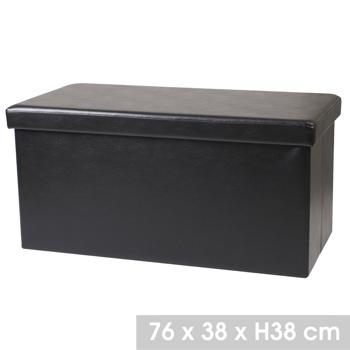 Preview: 4er-Set Elegante Faltbare Sitztruhe, für 2 Personen, faltbar, Kunstleder in schwarz, mit zusätzlichem Stauraum und komfortablem Sitz