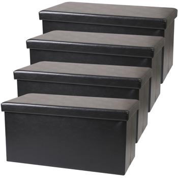 Preview: 4er-Set Elegante Faltbare Sitztruhe, für 2 Personen, faltbar, Kunstleder in schwarz, mit zusätzlichem Stauraum und komfortablem Sitz