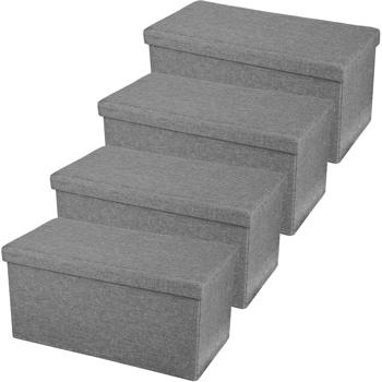 Preview: 4er Set Elegante faltbare Sitztruhe, für 2 Personen, 76 x 37.5 x 37.5 cm, Textilbezug in grau, mit zusätzlichem Stauraum und komfortablem Sitz