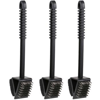 3in1 Grillreiniger 3er-Set mit extra langem 36cm Griff - Schonende & effektive Reinigung - Für Gusseisen-, Porzellan- & Edelstahlgrills