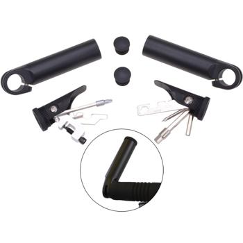 Preview: Lenkerzusatzgriffe integriertes Werkzeug-Set - Komfort für Velos, gegen Pannen, mit Inbus, Schraubendreher, Kettennieter, Reifenheber - Aluminium schwarz Ø 29x130mm