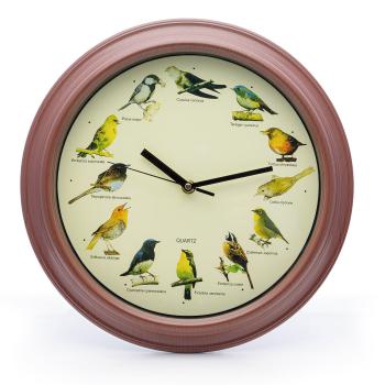 Vogelstimmen-Uhr 33cm - Originalgesang 12 Singvögel - Echter Naturklang stündlich - Wanduhr mit Vogelgezwitscher, Nachtruhe, batteriebetrieben
