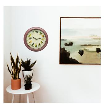 Preview: Vogelstimmen-Uhr 33cm - Originalgesang 12 Singvögel - Echter Naturklang stündlich - Wanduhr mit Vogelgezwitscher, Nachtruhe, batteriebetrieben