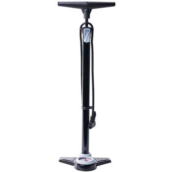 Preview: Velo-Standpumpe mit präzisem Manometer bis 12 bar/200 psi - Universalkopf für alle Ventilarten - inkl. Adapter für Bälle/Aufblasartikel - 95 cm Schlauch