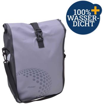 Preview: Velotasche Gepäckträger - 100% wasserdicht - 16L Volumen - Schultergurt - Tarpaulin 600D PVC - 8-15mm Rohrdurchmesser - 47x26x13cm - Grau