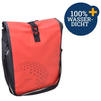 Preview: Velotasche Gepäckträger Rot - 100% Wasserdicht, 16L Volumen, Klickverschluss, Schultergurt - Tarpaulin 600D PVC - Montage für 8-15mm Rohre